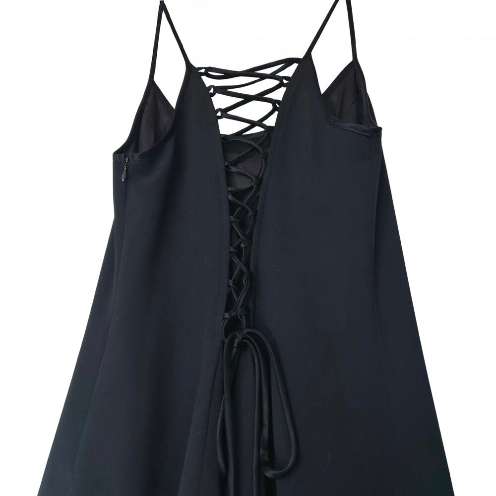 Vintage Laundry Shelli Segal Dress 8 Black Lace Up Corset Back Mini Fit Flare - Picture 12 of 13